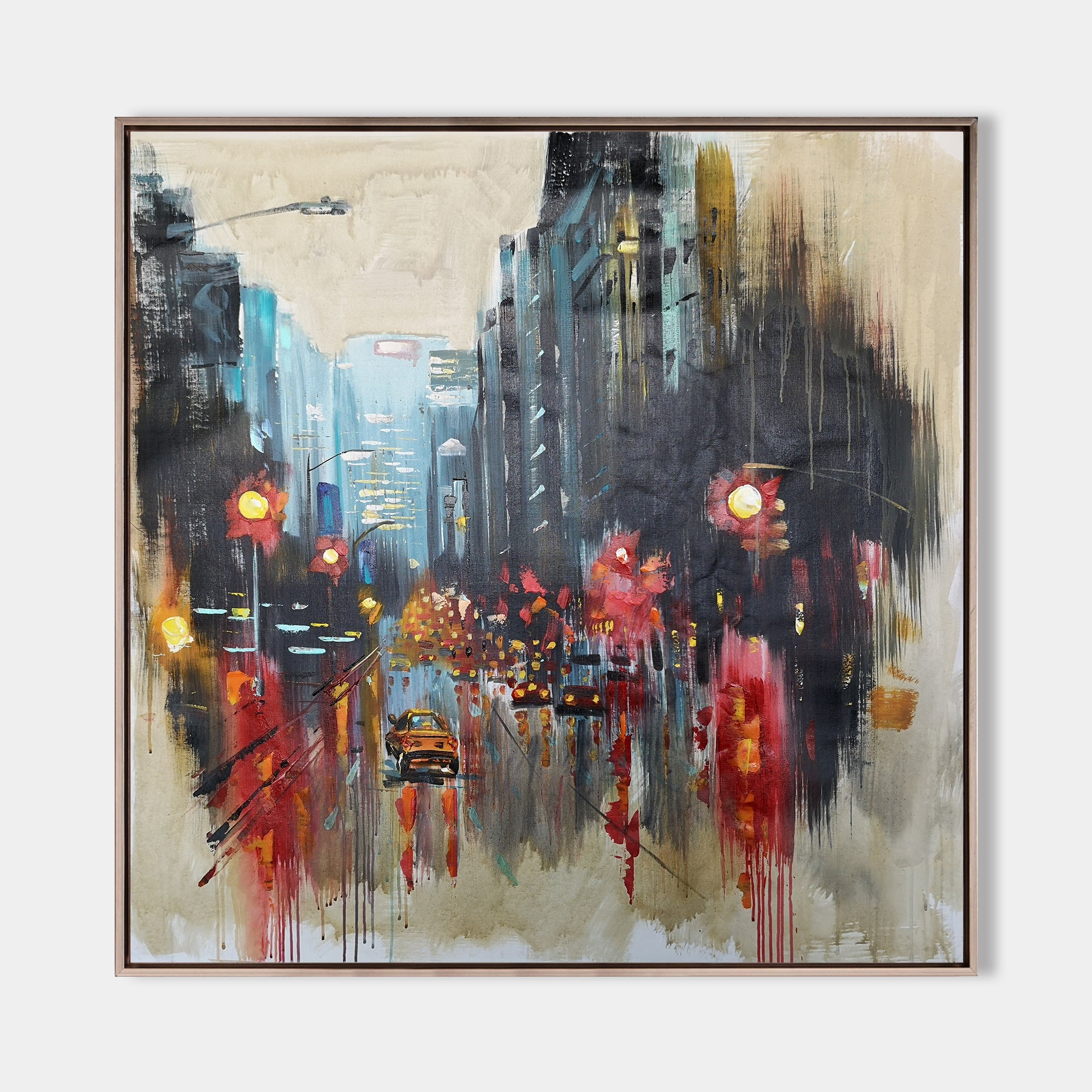 City Art Night Canvas Painting Big Acrylic City Square Painting Cityscape  Art