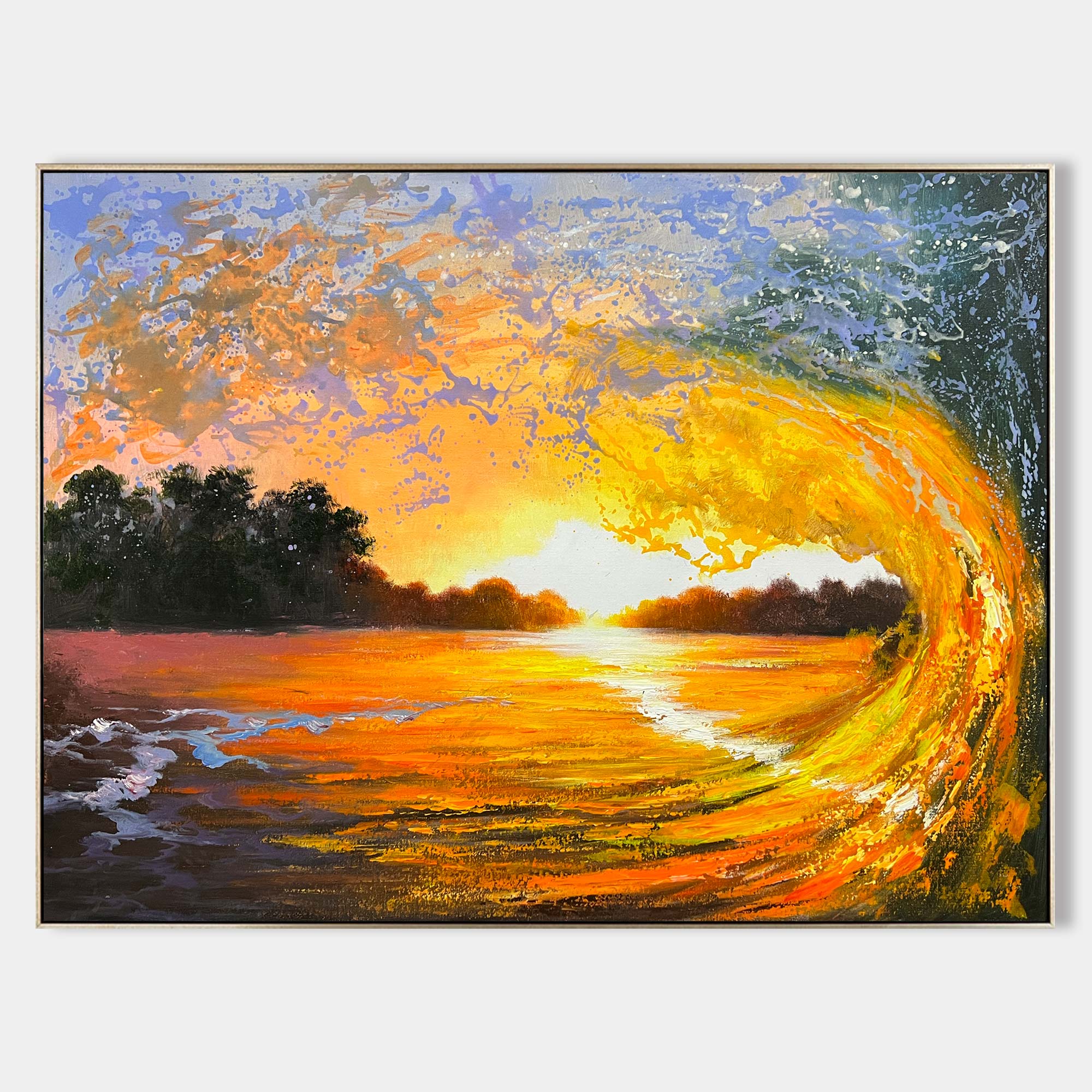 Big Sunset And Wave Landscape Acrylic Painting On Canvas Large Sunset Canvas  Art Huge Ocean Wave