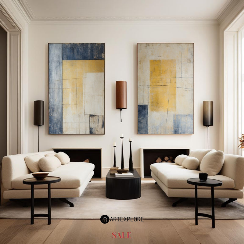 Wabi-Sabi Beige Diptych Painting Set Of 2 Beige Minimalist Art Livingroom Wall Art For Sale