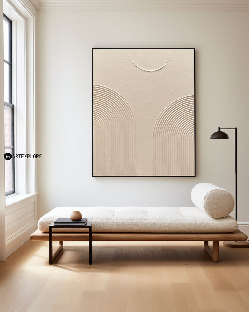 3d Abstract Beige Textured Canvas Art,Large Beige Acrylic Modern Minimalist Art,Beautiful Home Wall Art