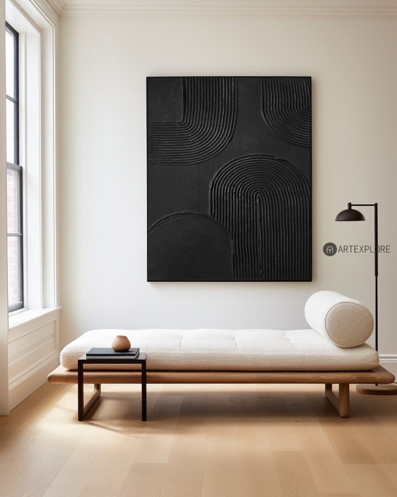 Large Minimalist Dark Style Art Black Painting,Modern Black Living Room Design,Original Black Art Hangings Paintings