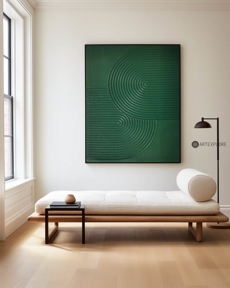 Large Green Heavy Textured Framed Art, Original Minimalist Green Art Paintings,Modern Pure Green Wall Decor For Home