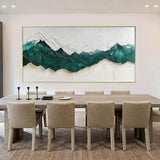 Large Green Abstract Art Minimalist Wall Art Panoramic Canvas Wall Art Rich Textured Plaster Painting