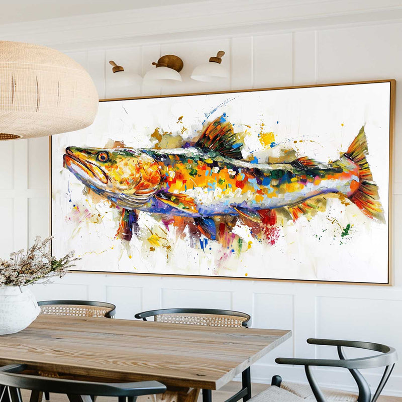 Beautiful Colorful Fish Acrylic painting On Canvas,Large Horizontal Colorful Fish Wall Art,Rainbow Koi Home Decor