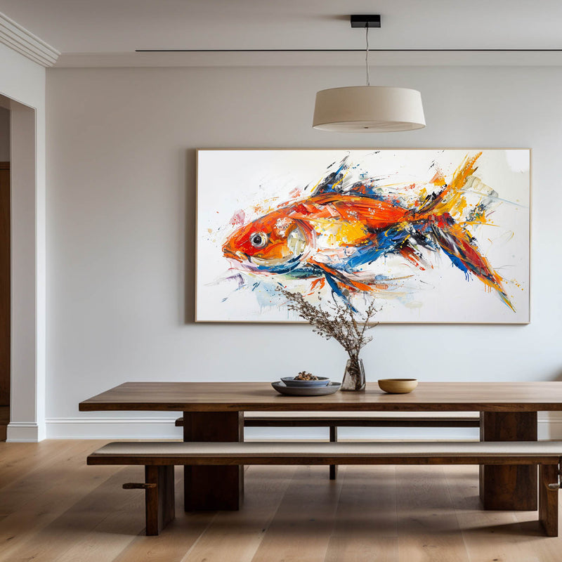 Large Original Red And Blue Fish Wall Art Colorful Fish Oil Custom Canvas Paintings Modern Dining Room Wall Decor