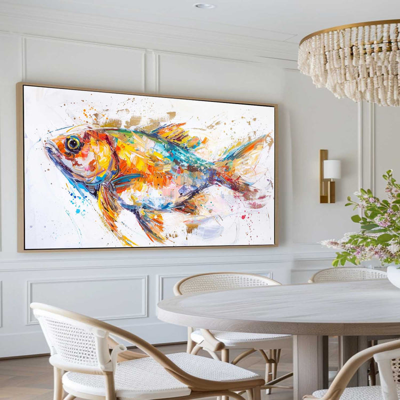 Modern Colorful Koi Fish Abstract Wall Art Bright Fish Oil Painting Artwork For Dining Room