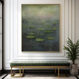 Green Lotus Pond Art Painting Lage Abstract Impressionist Paintings Vertical Artworks for Livingroom