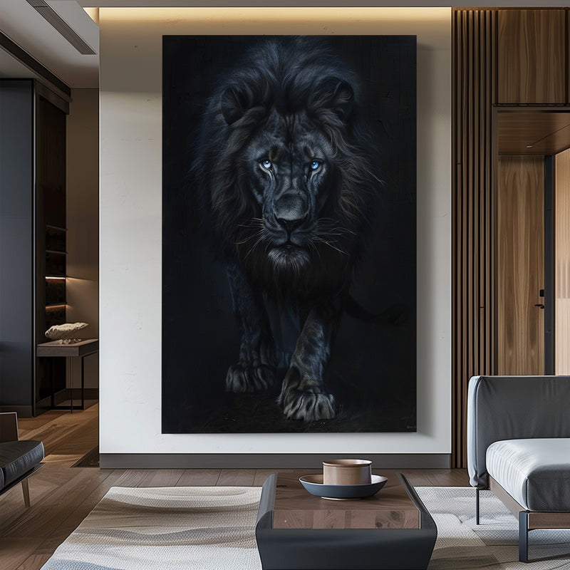 Large Lion Painting Black Lion King Wall Art Big Lion Oil Painting Handmade Animal Canvas Painting 