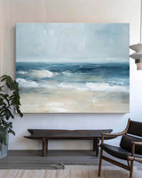 Large Blue Seascape Paintings On Canvas Modern Blue Textured Beach Canvas Wall Art Painting For Living Room