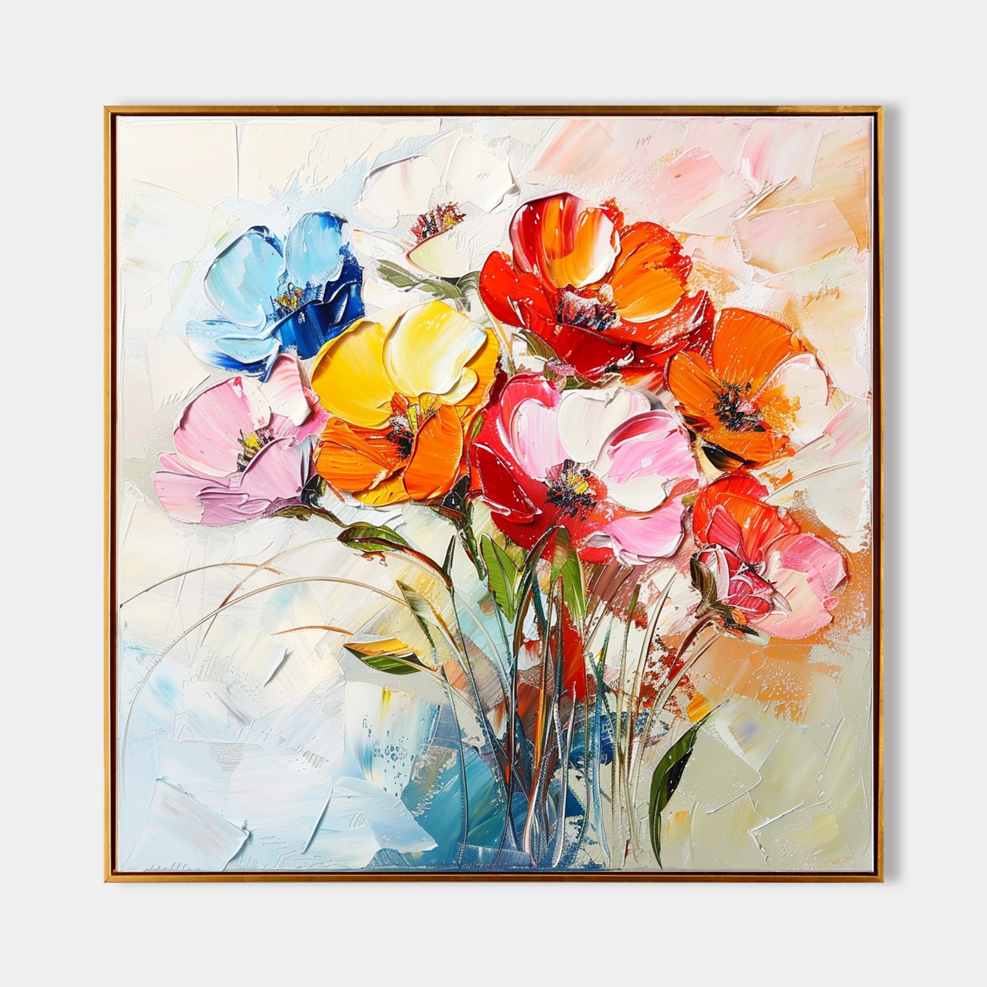 Modern Flowers Wall Art Large Colourful Painting Minimalist Apartment Decor