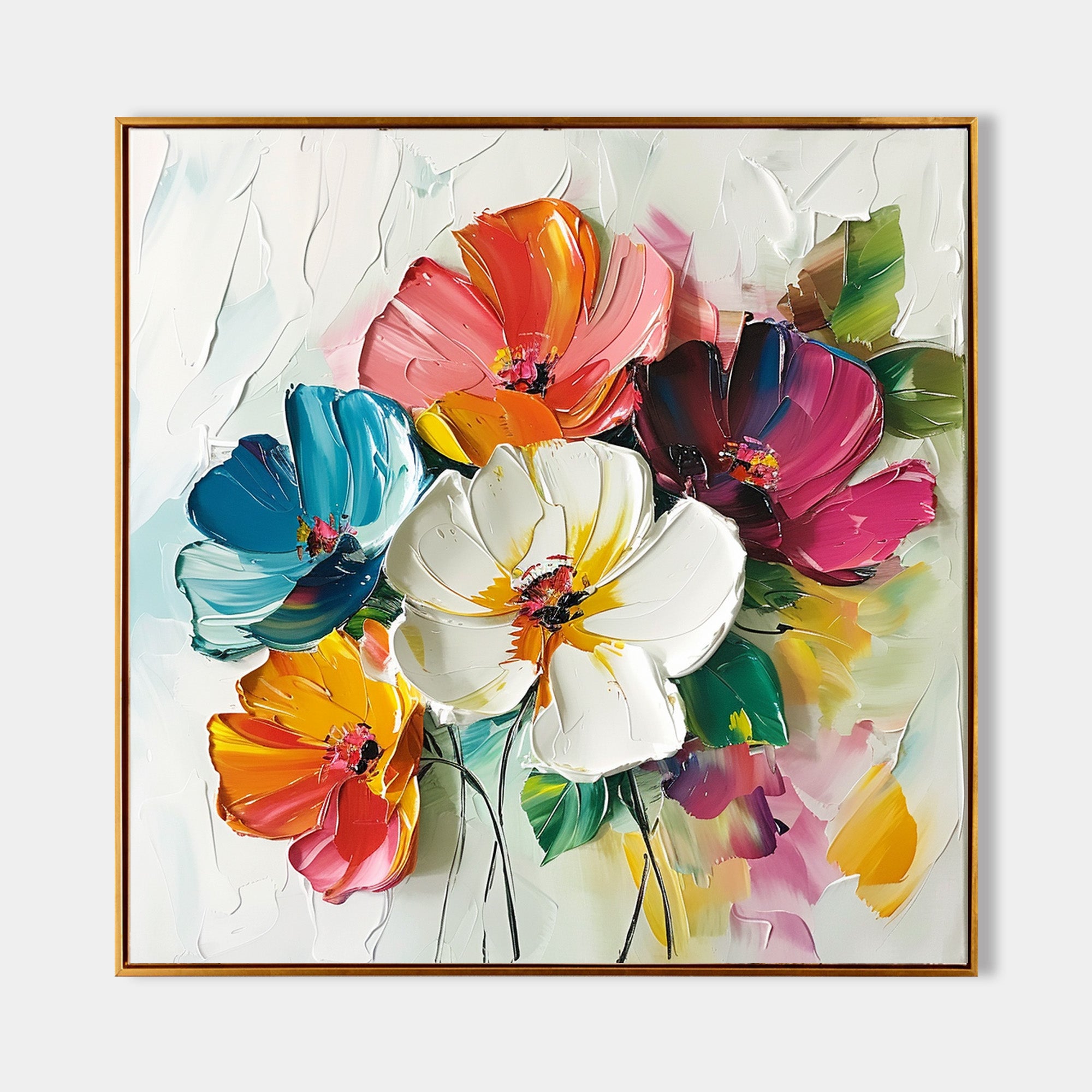 Large 3D Flowers Canvas Modern Colourful Custom Artwork Art Boho Wall ...