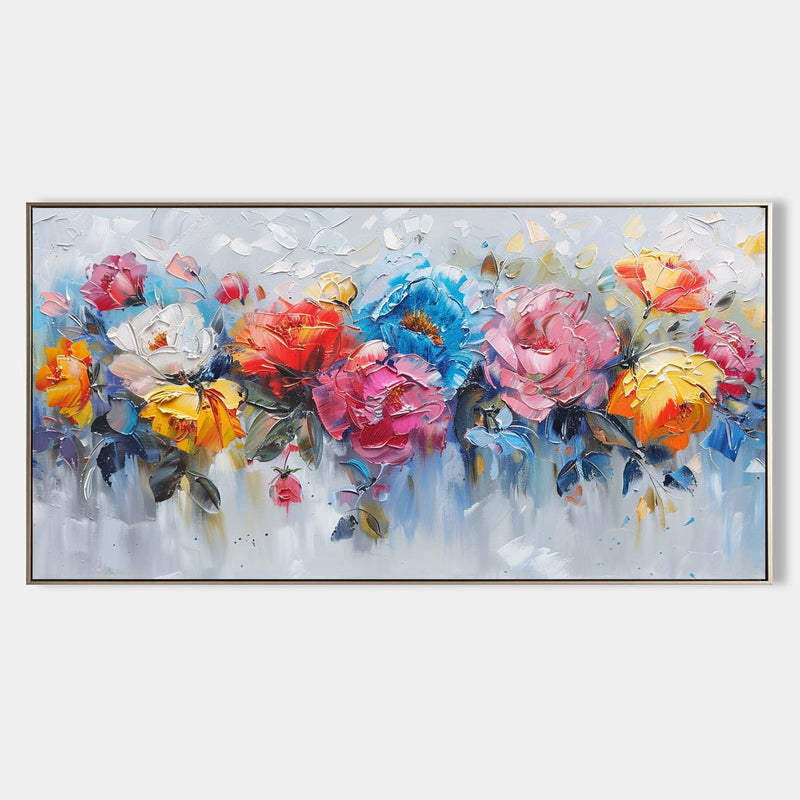 Large Colorful Flowers Wall Art Palette Knife Painting Modern Abstract Painting For Livingroom