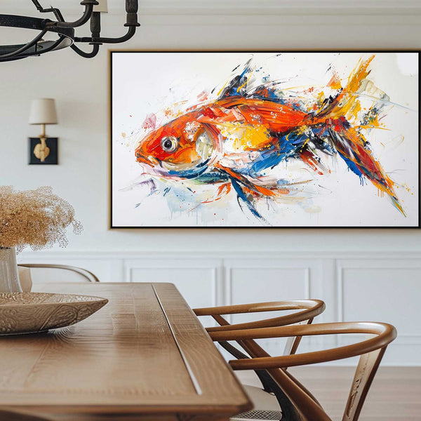 Large Original Red And Blue Fish Wall Art Colorful Fish Oil Custom Canvas Paintings Modern Dining Room Wall Decor