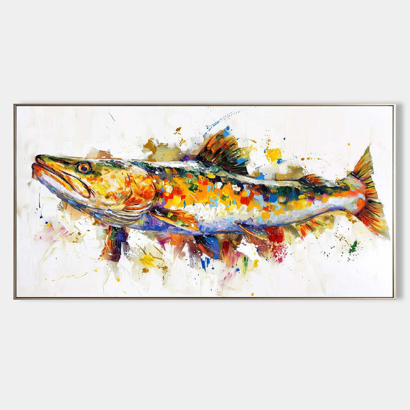 Beautiful Colorful Fish Acrylic painting On Canvas,Large Horizontal Colorful Fish Wall Art,Rainbow Koi Home Decor