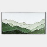 Rich Textured Green Mountain Art Painting Panoramic Wall Art Minimalist Plaster Painting For Sale