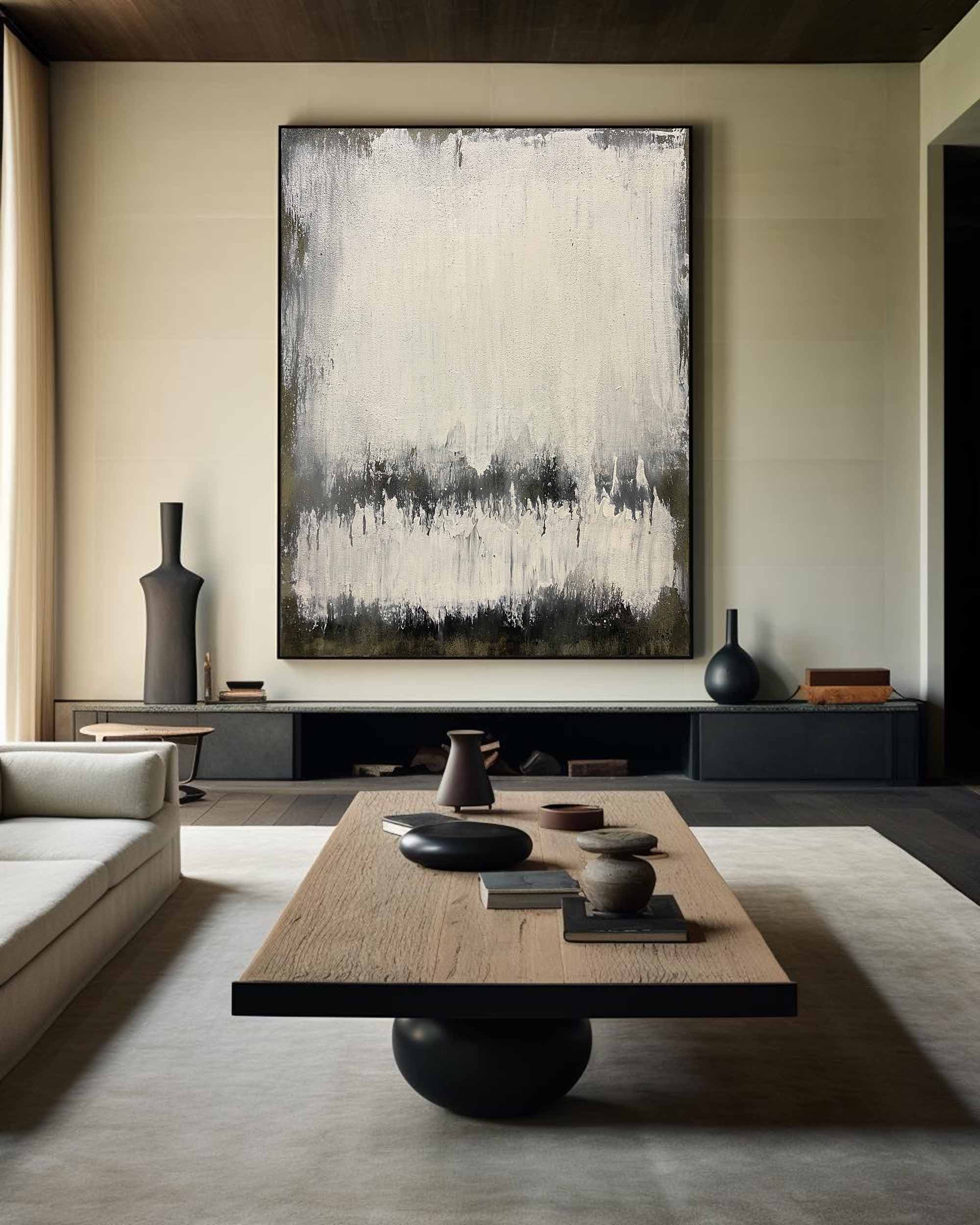 Grey White Abstract Minimalist Painting On Canvas Extra Large Vertical ...