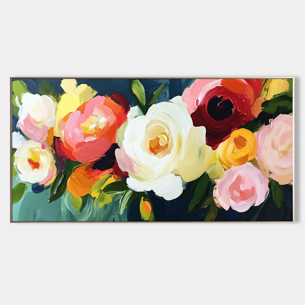 Large Colorful Flowers Textured Wall Art Bauhaus Painting Panoramic Canvas Wall Art For Livingroom