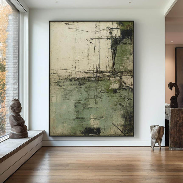 Wabi Sabi Green Painting Green Texture Canvas Wall Art Green Minimalist Wall Art For Sale