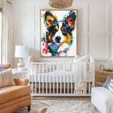 Modern Animal Dog Canvas Painting Wall Art Vibrantly Colorful Dog Art Large Dog Painting For Kid's Room