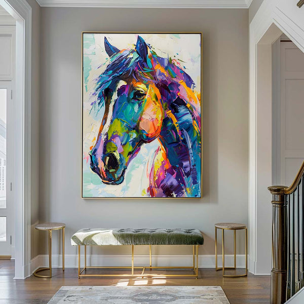 Large Colorful Horse Oil Painting Wild Horse Canvas Art Colorful Textured Horse Painting For Sale