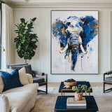 Modern Animal Elephant Canvas Painting Blue Elephant Abstract Painting Wall Art For Home Decor