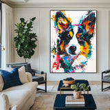 Modern Animal Dog Canvas Painting Wall Art Vibrantly Colorful Dog Art Large Dog Painting For Kid's Room