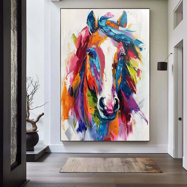 Modern Colorful Wild Horse Colorful Plaster Painting Colorful Textured Horse Wall Art for Entryway