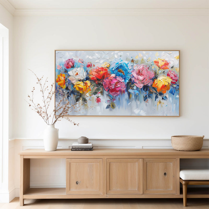 Large Colorful Flowers Wall Art Palette Knife Painting Modern Abstract Painting For Livingroom