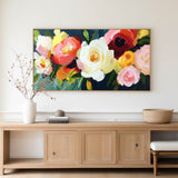 Large Colorful Flowers Textured Wall Art Bauhaus Painting Panoramic Canvas Wall Art For Livingroom