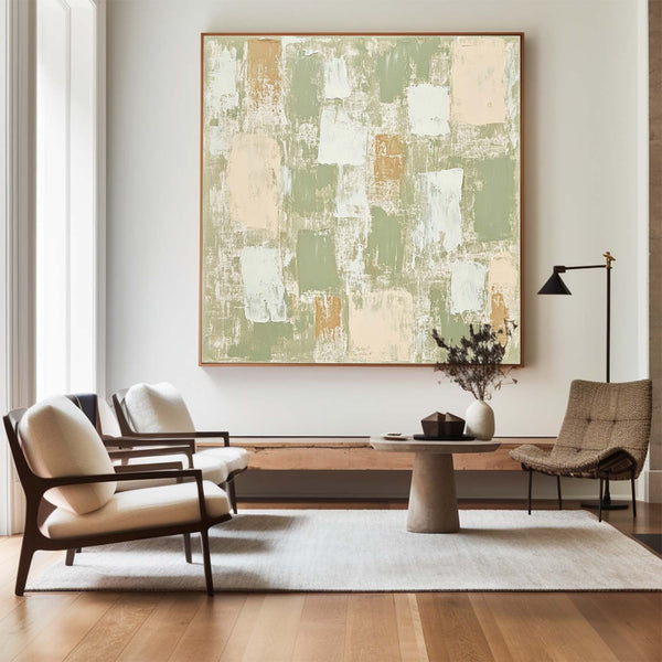 Green Textured Art Painting Large Square Textured Wall Art Green Abstract Texture Painting For Sale