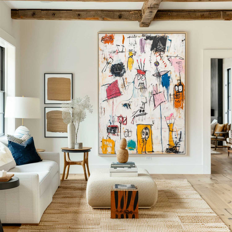 Modern Colorful Pop Art Painting Graffiti Paintings Basquiat Artworks Abstract Art for Livingroom