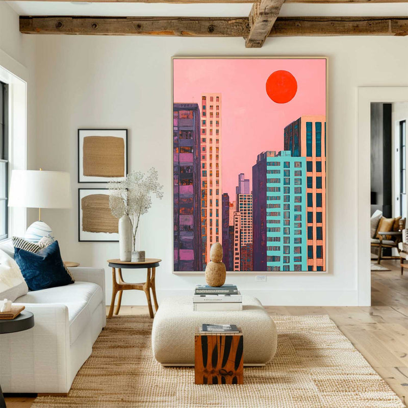 Large Modern Cityscape Canvas Art Vertical Abstract Wall Art Cityscape Canvas Art For Sale