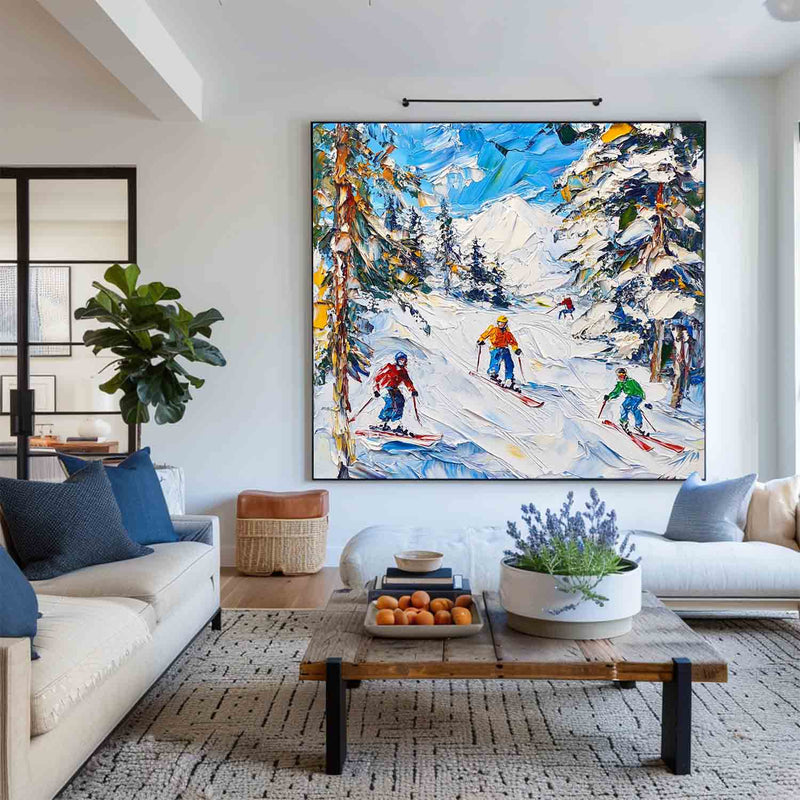 Skiing Canvas Painting Large Mountain Skiing Wall Art Modern Snow Art Large Painting For Livingroom