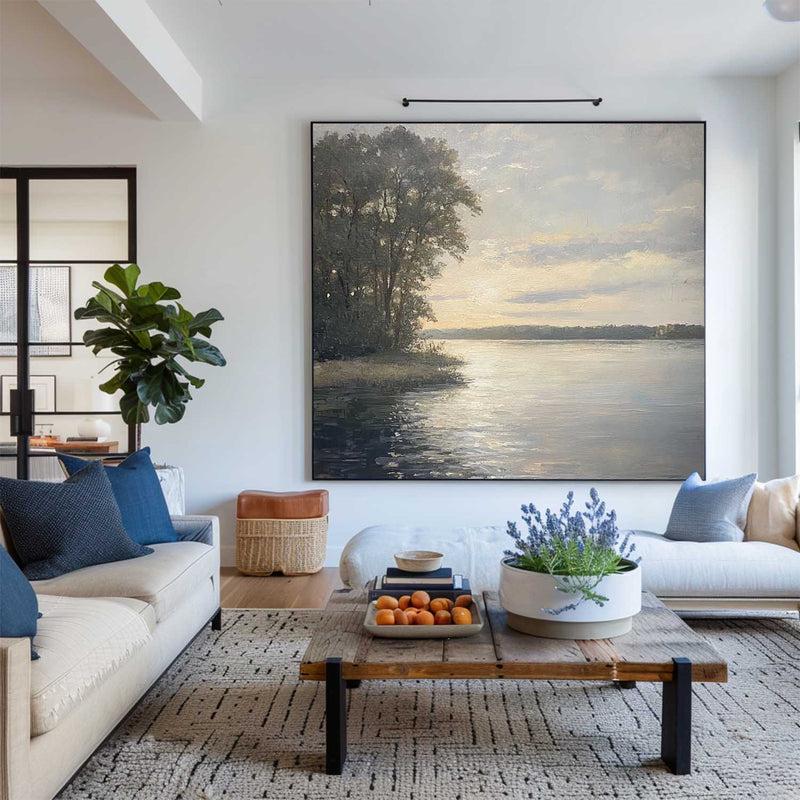 Large Landscape Painting Landscape Art On Canvas Modern Lake View Painting Canvas Art For Livingroom