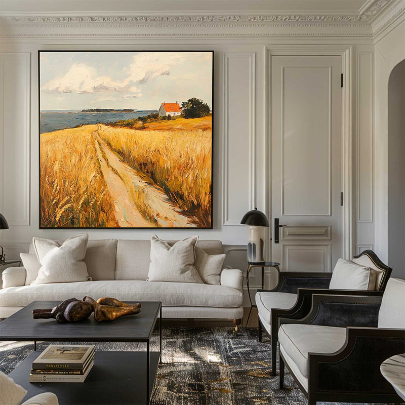 Countryside Wall Art Landscape Wall Art Large Fields View Painting Farmhouse Texture Art Painting 