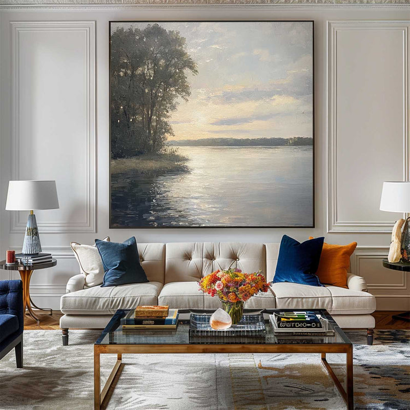 Large Landscape Painting Landscape Art On Canvas Modern Lake View Painting Canvas Art For Livingroom