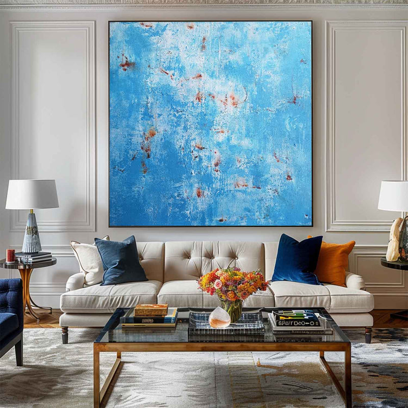 Blue Pollock Wall Art Blue Square Abstract Wall Art Bauhaus Painting Canvas Wall Art For Livingroom