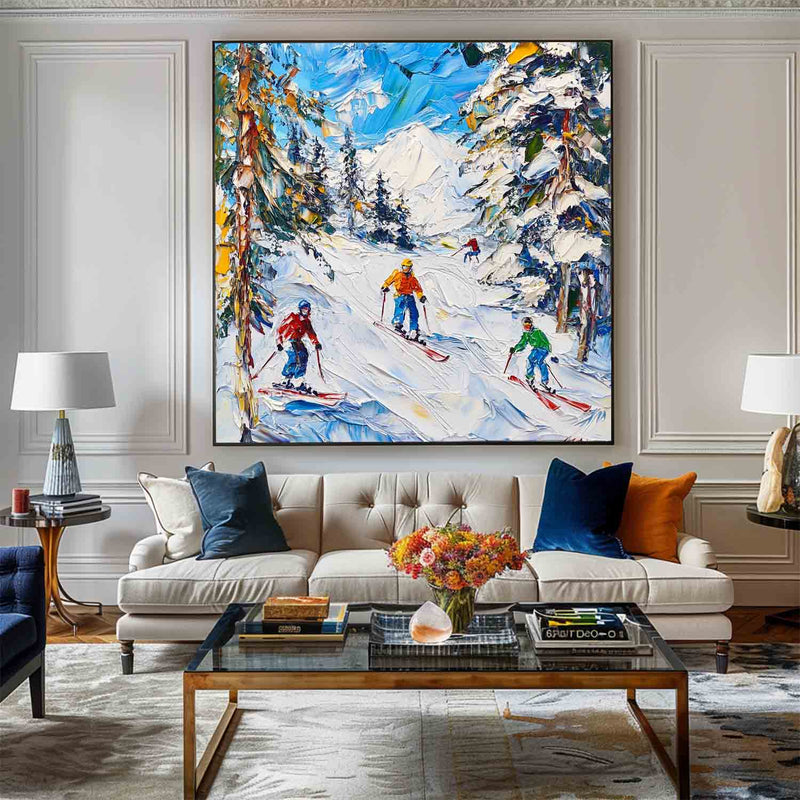 Skiing Canvas Painting Large Mountain Skiing Wall Art Modern Snow Art Large Painting For Livingroom