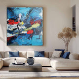 Blue Bauhaus Painting Modern Large Blue Square Abstract Wall Art Canvas Wall Art For Livingroom