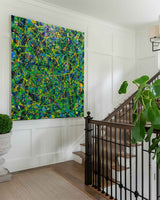 Green Wall Art Green Bold Textured Painting Large Pollock Art Green Canvas Art Green Square Wall Art