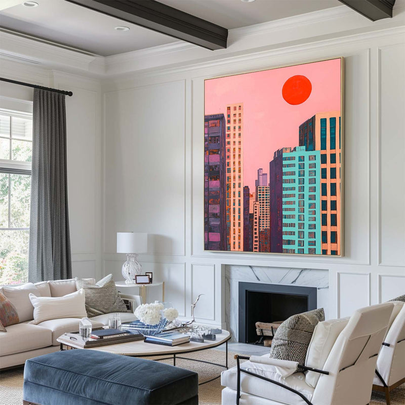 Large Modern Cityscape Canvas Art Vertical Abstract Wall Art Cityscape Canvas Art For Sale