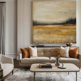 Autumn Fields Painting Landscape Wall Art Deep Beige Fields View Painting Large Art For Livingroom