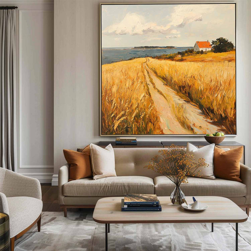 Countryside Wall Art Landscape Wall Art Large Fields View Painting Farmhouse Texture Art Painting 