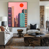 Large Modern Cityscape Canvas Art Vertical Abstract Wall Art Cityscape Canvas Art For Sale