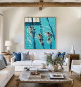 Large Swimming Painting Blue Swimming Textured Wall Art Modern Sport Painting For Sale