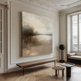 Dark Beige Lake View Painting Modern Landscape Canvas Painting Large Art For Livingroom