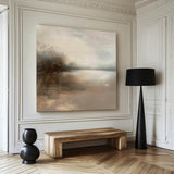 Dark Beige Lake View Painting Modern Landscape Canvas Painting Large Art For Livingroom