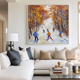 Large Texture Ski Art Painting Snow Canvas Wall Art White Winter Texture Wall Art For Livingroom