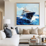 Large Sea Ship Wall Art Blue Cruise Ship Painting Textured Wall Art Painting Living Room Wall Art