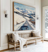 Large Snow Highway Wall Painting Snow Canvas Wall Art Rich Texture Winter Wall Art For Livingroom